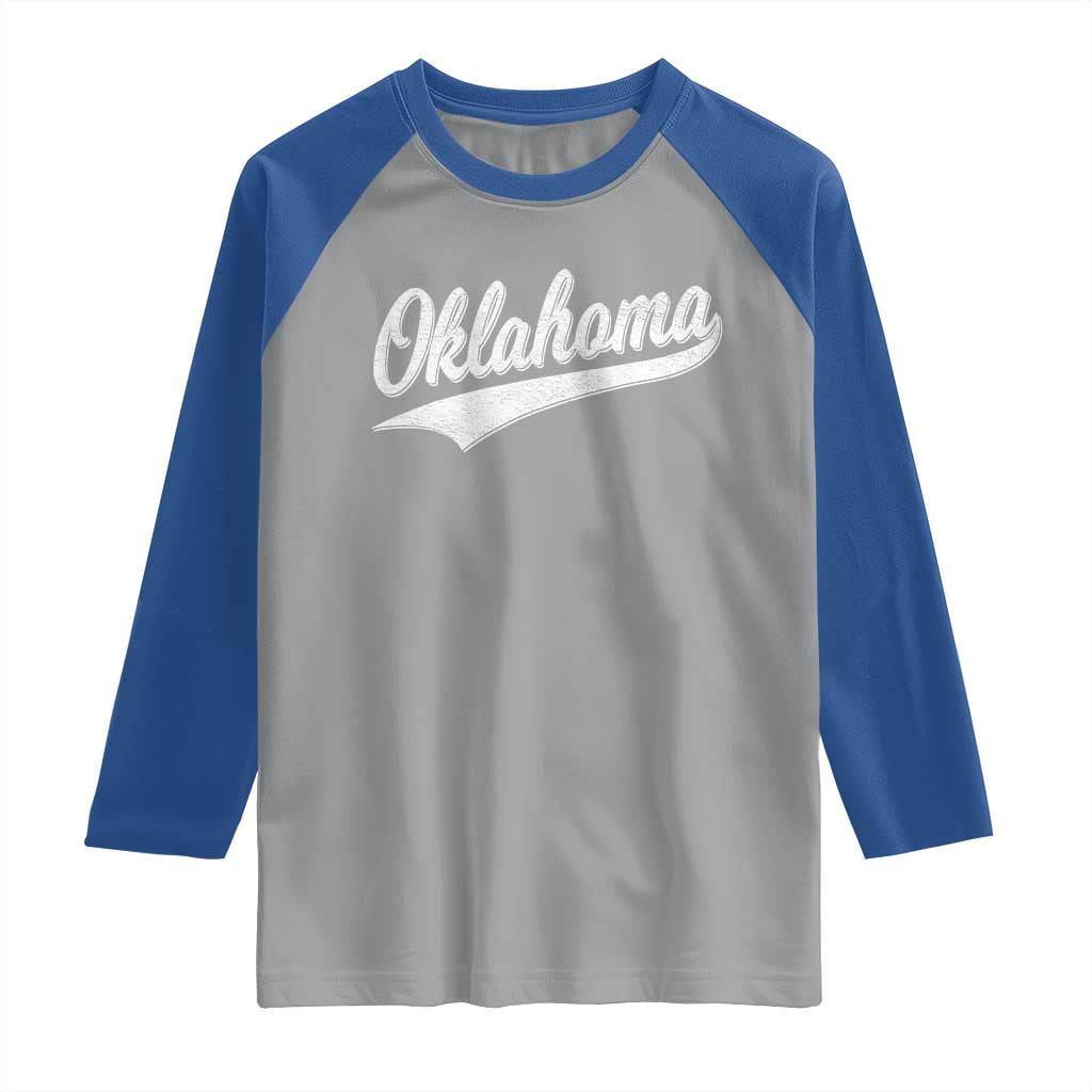 Vintage Oklahoma Throwback Distressed Raglan Shirt Retro Classic OK State Pride TS02 Sport Gray Royal Print Your Wear