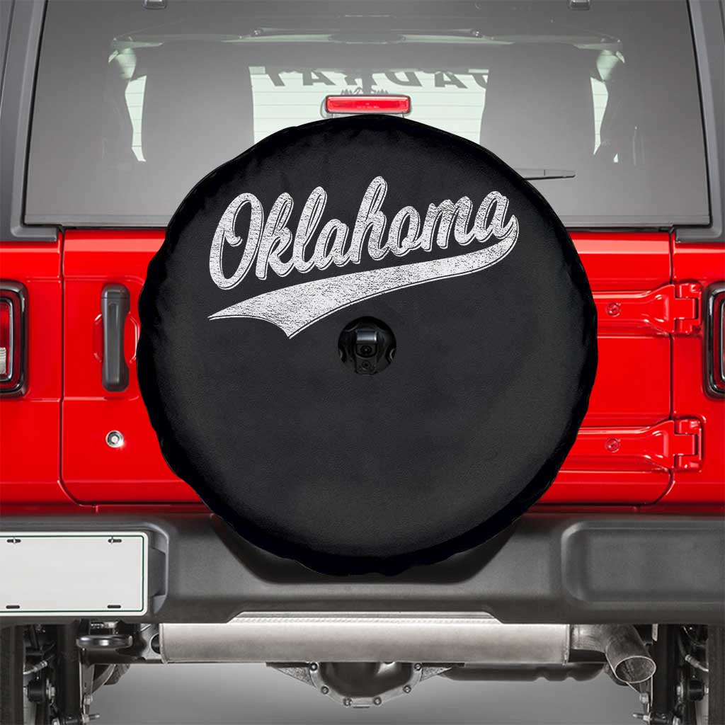 Vintage Oklahoma Throwback Distressed Spare Tire Cover Retro Classic OK State Pride TS02 Black Print Your Wear