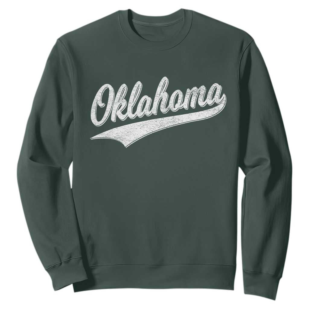 Vintage Oklahoma Throwback Distressed Sweatshirt Retro Classic OK State Pride TS02 Dark Forest Green Print Your Wear