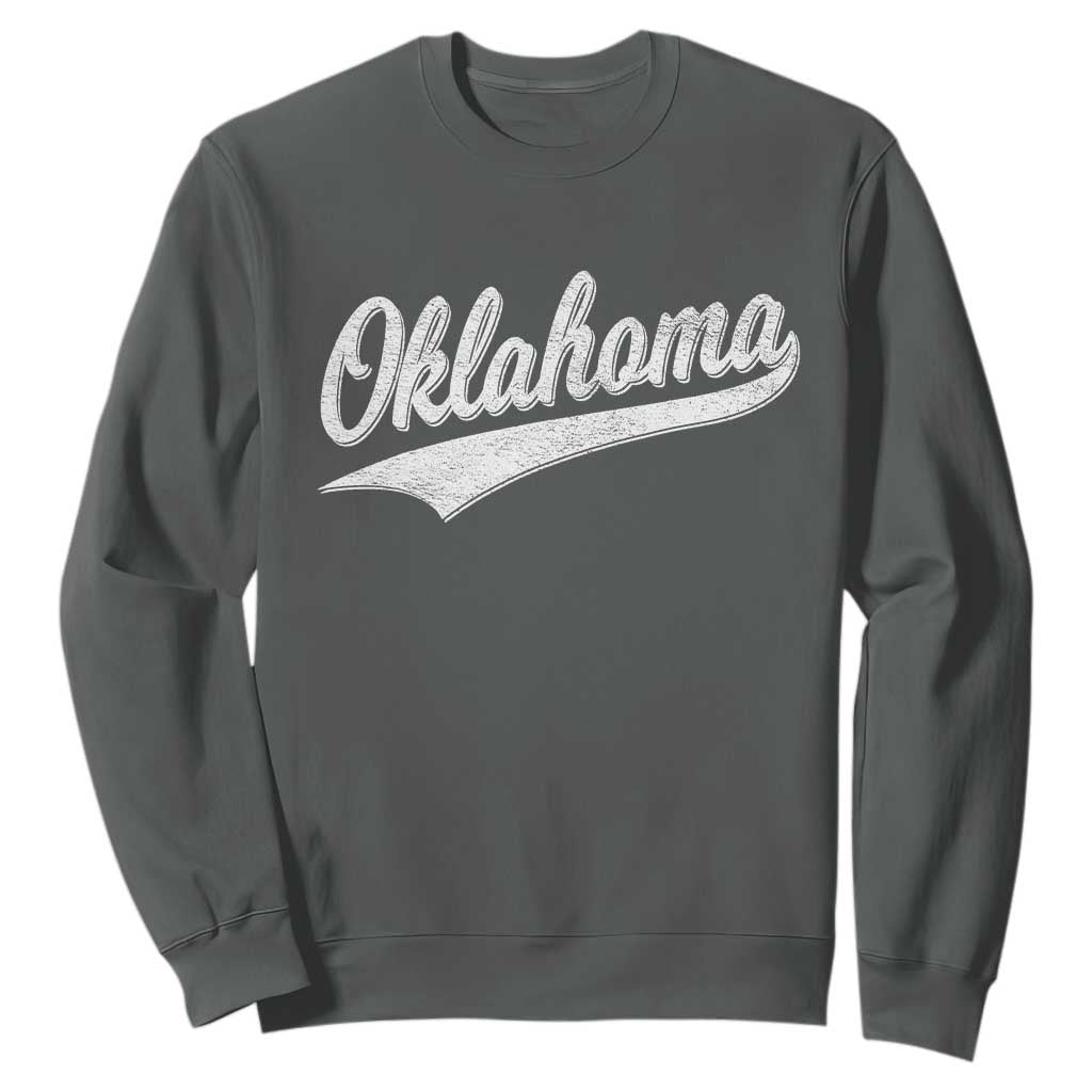 Vintage Oklahoma Throwback Distressed Sweatshirt Retro Classic OK State Pride TS02 Dark Heather Print Your Wear