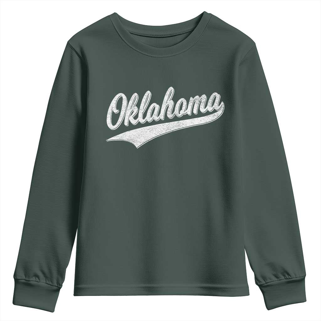 Vintage Oklahoma Throwback Distressed Youth Sweatshirt Retro Classic OK State Pride TS02 Dark Forest Green Print Your Wear