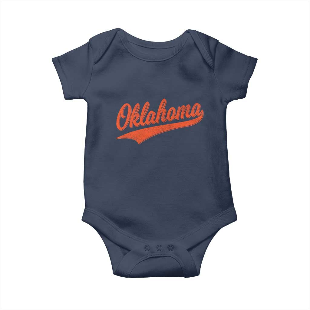 Vintage Oklahoma Orange Throwback Distressed Baby Onesie Retro Classic OK State Pride TS02 Navy Print Your Wear