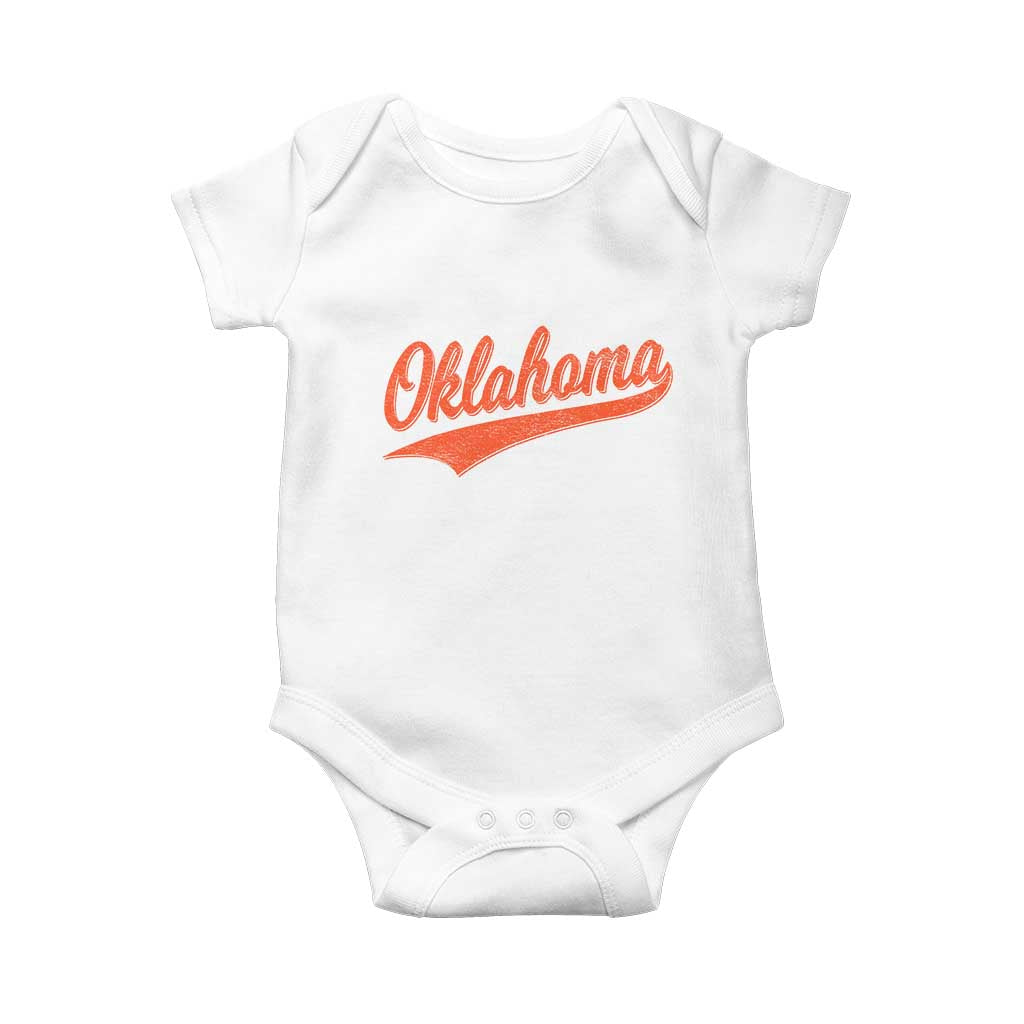Vintage Oklahoma Orange Throwback Distressed Baby Onesie Retro Classic OK State Pride TS02 White Print Your Wear