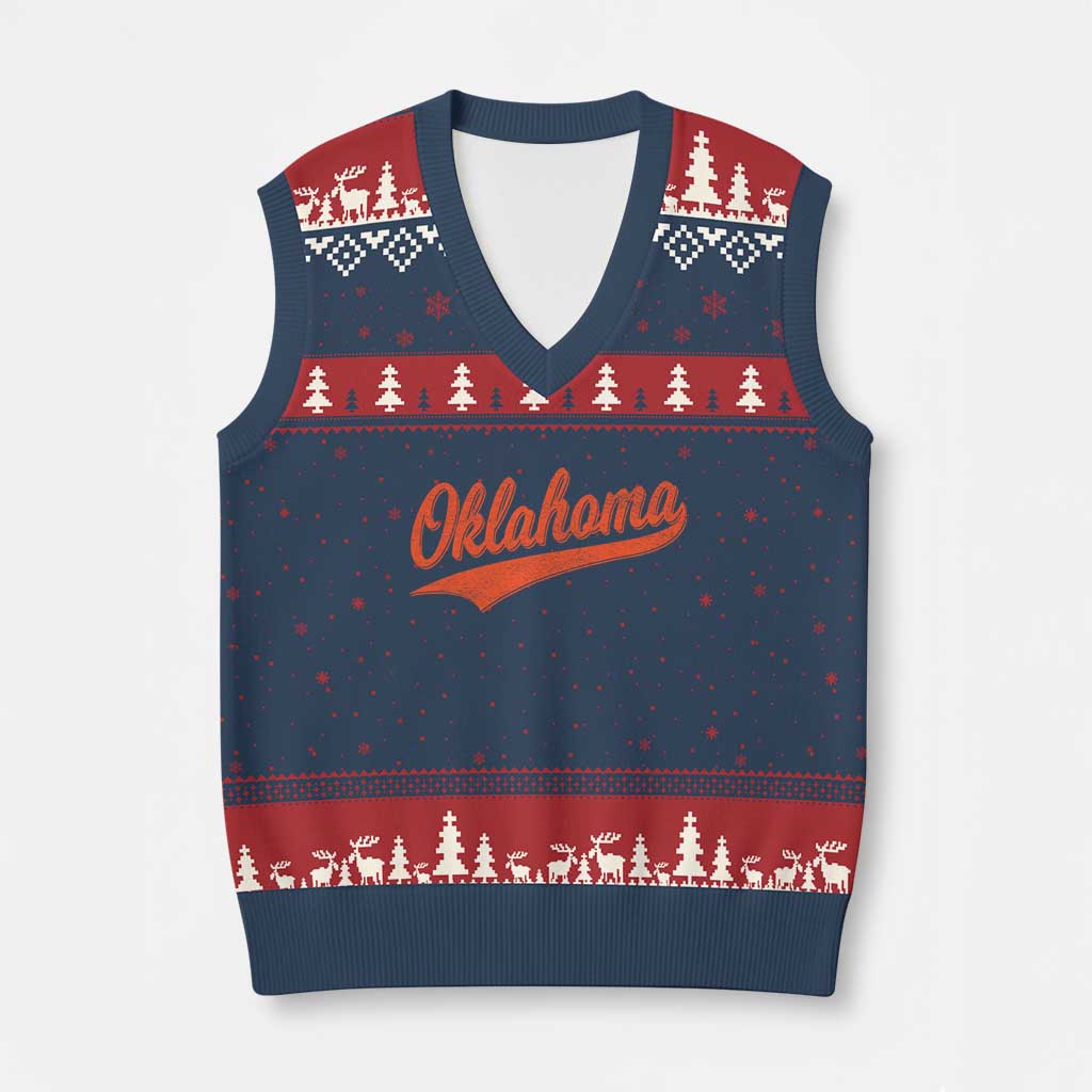 Vintage Oklahoma Orange Throwback Distressed V-Neck Knit Sweater Vest Retro Classic OK State Pride - Print Your Wear