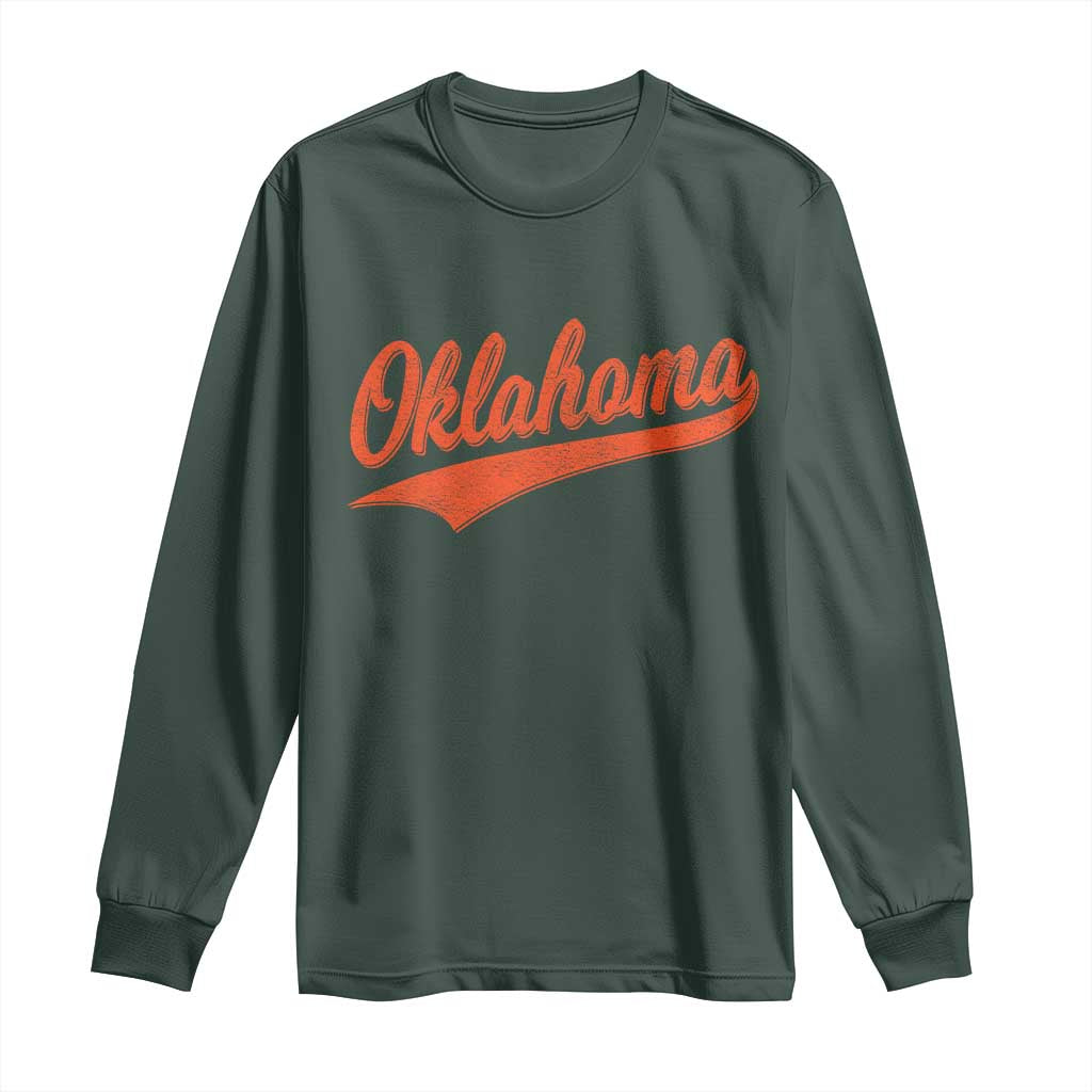 Vintage Oklahoma Orange Throwback Distressed Long Sleeve Shirt Retro Classic OK State Pride TS02 Dark Forest Green Print Your Wear