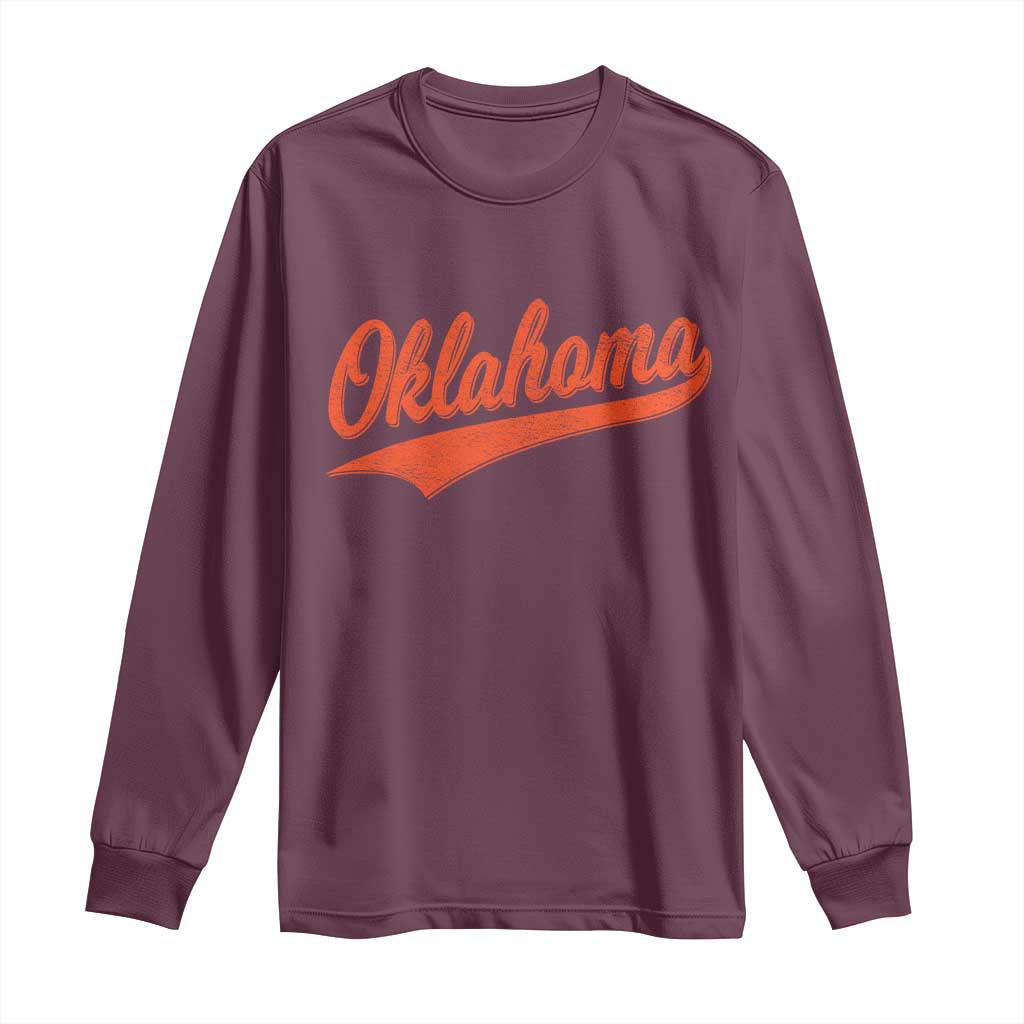 Vintage Oklahoma Orange Throwback Distressed Long Sleeve Shirt Retro Classic OK State Pride TS02 Maroon Print Your Wear