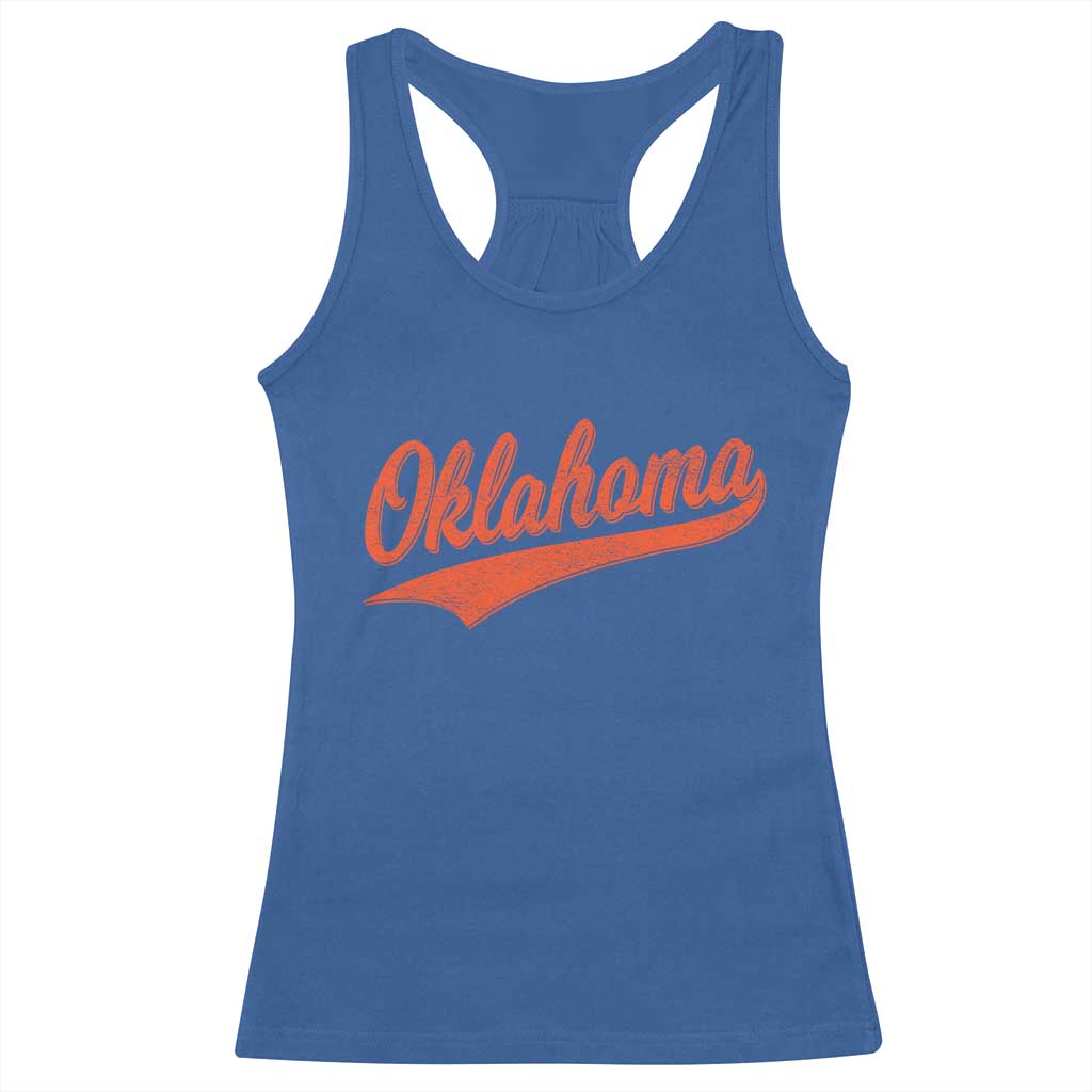 Vintage Oklahoma Orange Throwback Distressed Racerback Tank Top Retro Classic OK State Pride - Print Your Wear