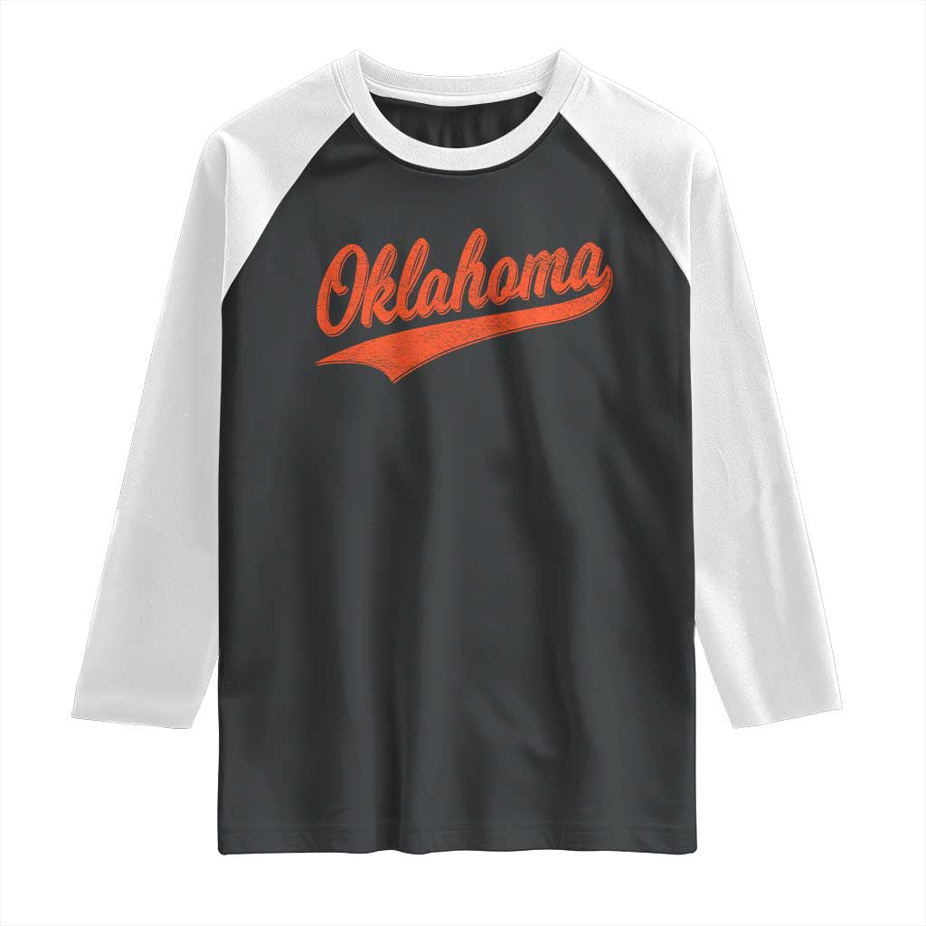 Vintage Oklahoma Orange Throwback Distressed Raglan Shirt Retro Classic OK State Pride TS02 Black White Print Your Wear