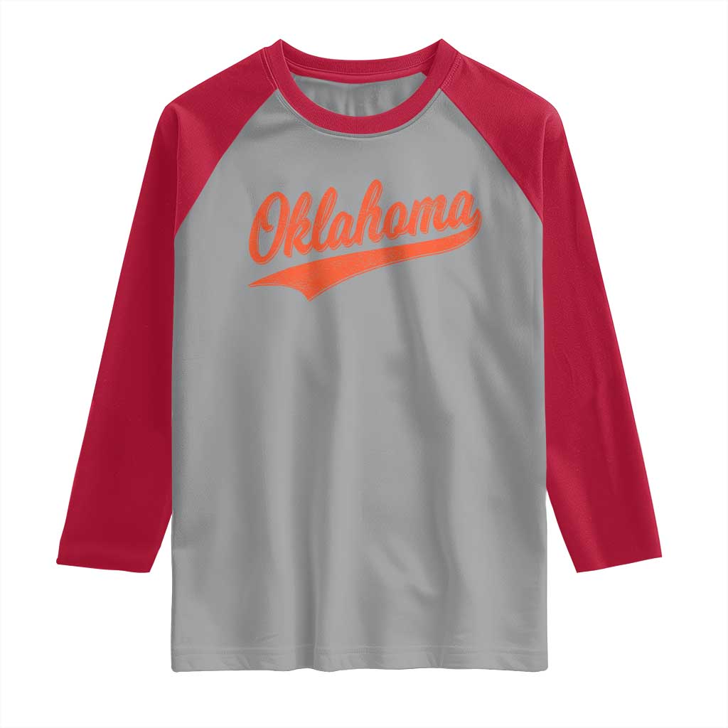 Vintage Oklahoma Orange Throwback Distressed Raglan Shirt Retro Classic OK State Pride TS02 Sport Gray Red Print Your Wear