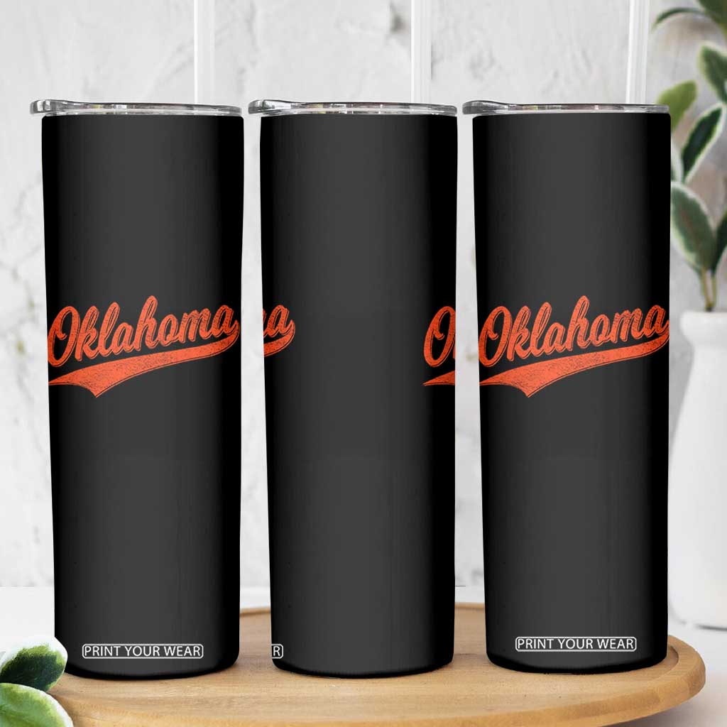 Vintage Oklahoma Orange Throwback Distressed Skinny Tumbler Retro Classic OK State Pride TS02 Print Your Wear