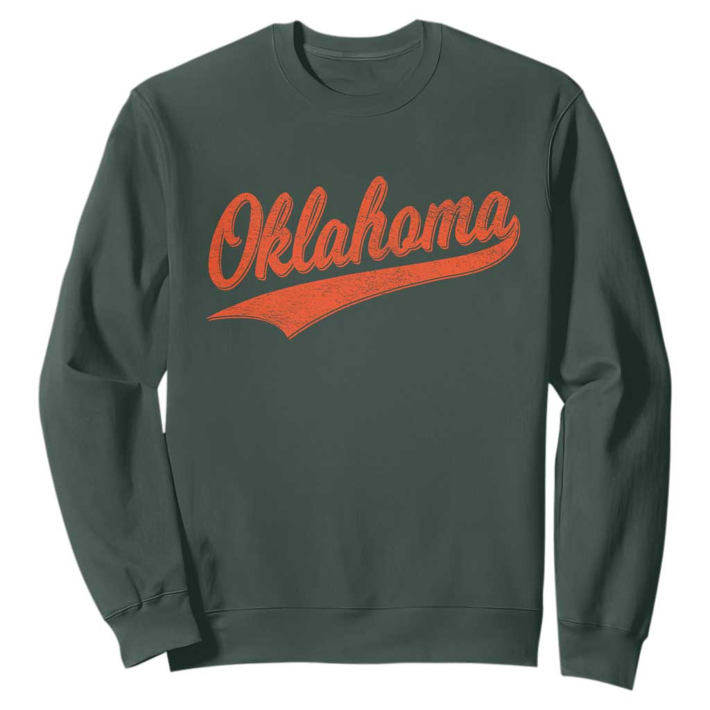 Vintage Oklahoma Orange Throwback Distressed Sweatshirt Retro Classic OK State Pride TS02 Dark Forest Green Print Your Wear