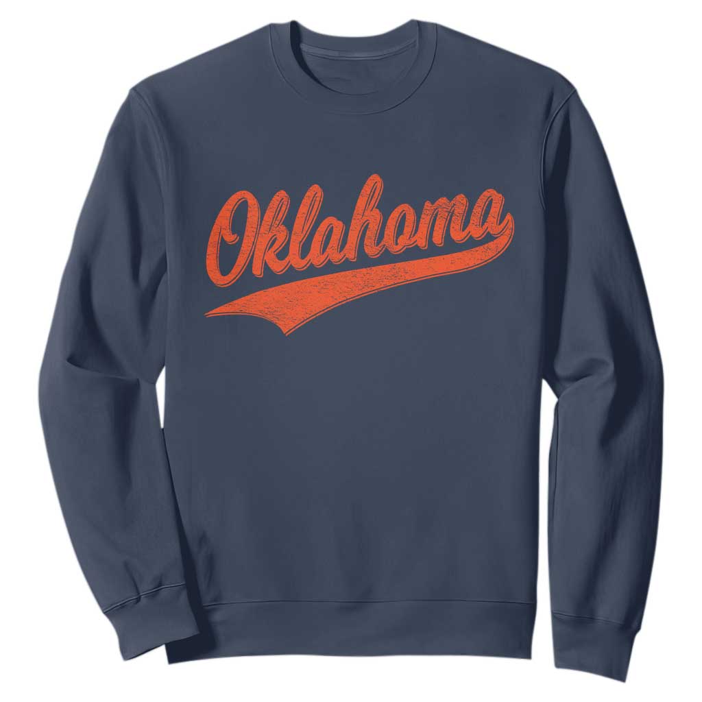 Vintage Oklahoma Orange Throwback Distressed Sweatshirt Retro Classic OK State Pride TS02 Navy Print Your Wear