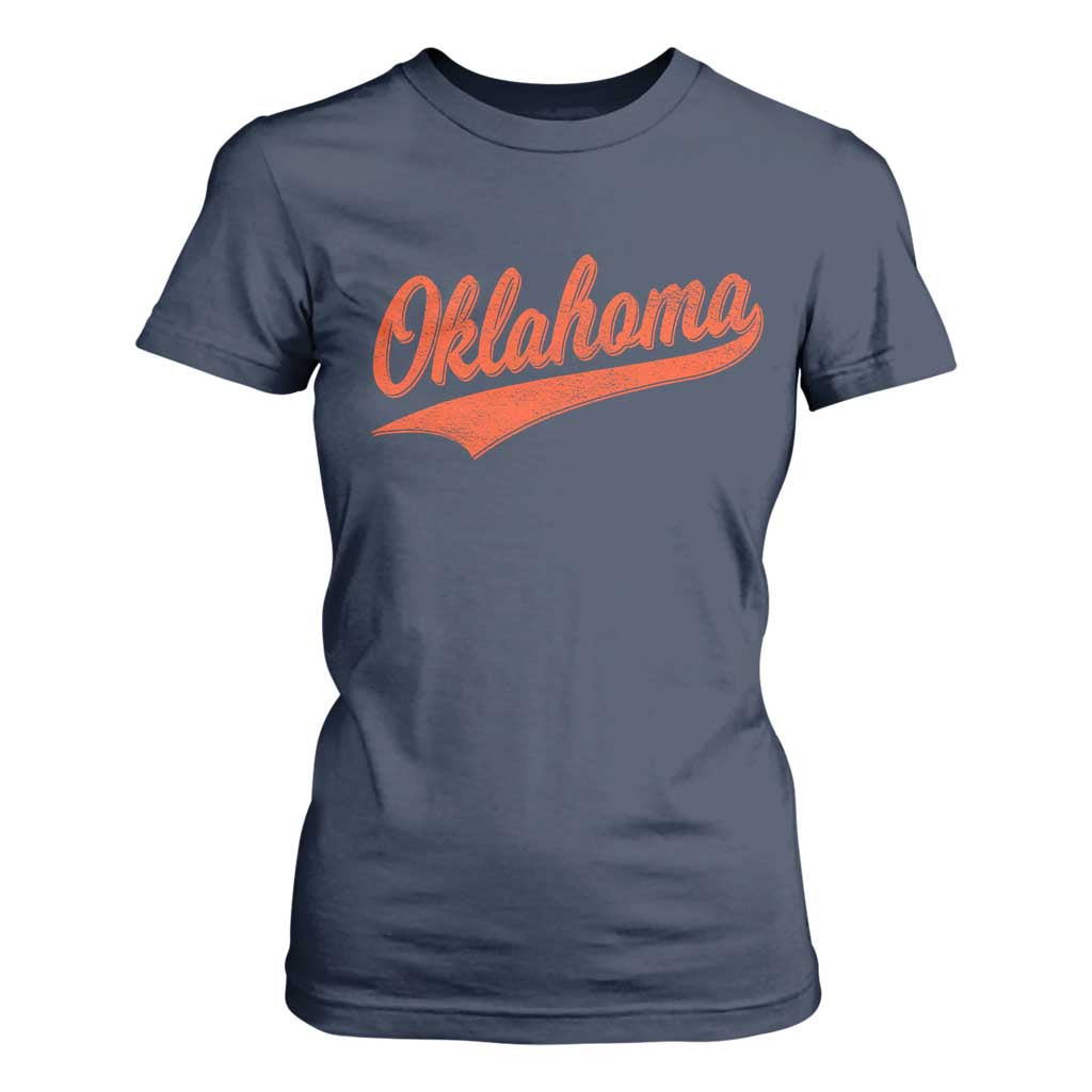 Vintage Oklahoma Orange Throwback Distressed T Shirt For Women Retro Classic OK State Pride TS02 Navy Print Your Wear
