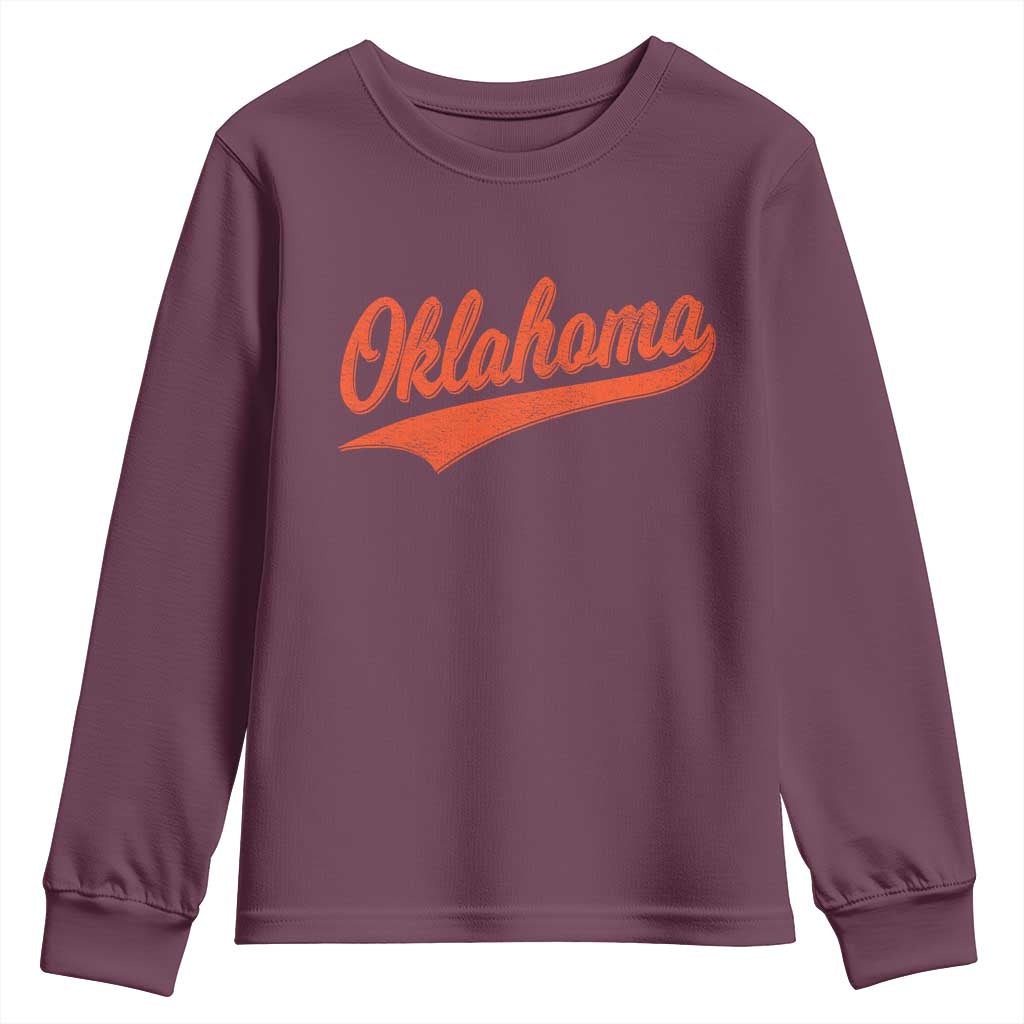 Vintage Oklahoma Orange Throwback Distressed Youth Sweatshirt Retro Classic OK State Pride TS02 Maroon Print Your Wear