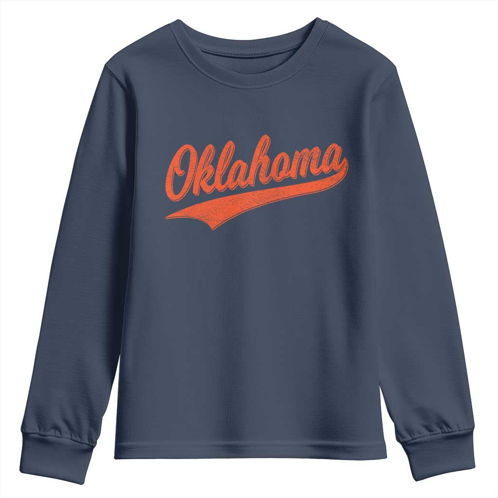 Vintage Oklahoma Orange Throwback Distressed Youth Sweatshirt Retro Classic OK State Pride TS02 Navy Print Your Wear