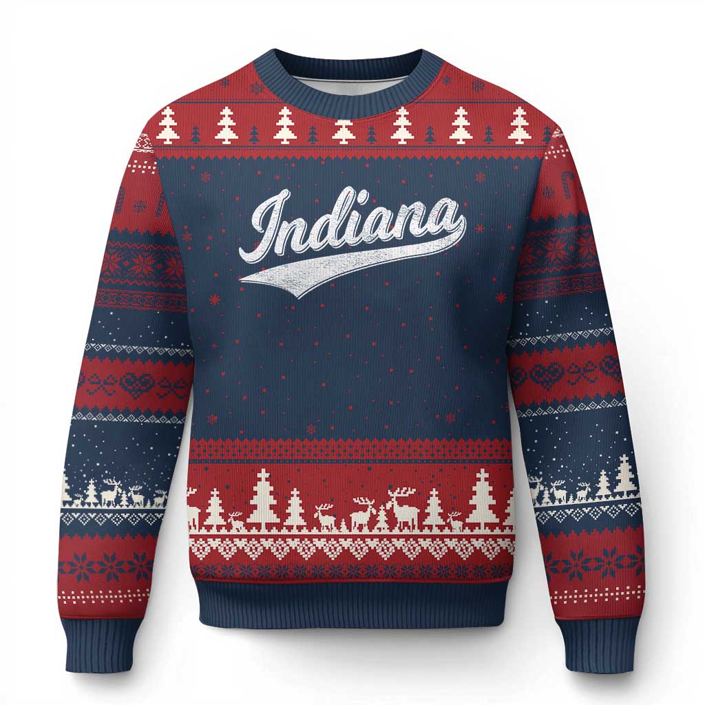 Vintage Indiana Retro Throwback Distressed Ugly Christmas Sweater Retro Classic IN State Pride TS02 Navy Red Print Your Wear