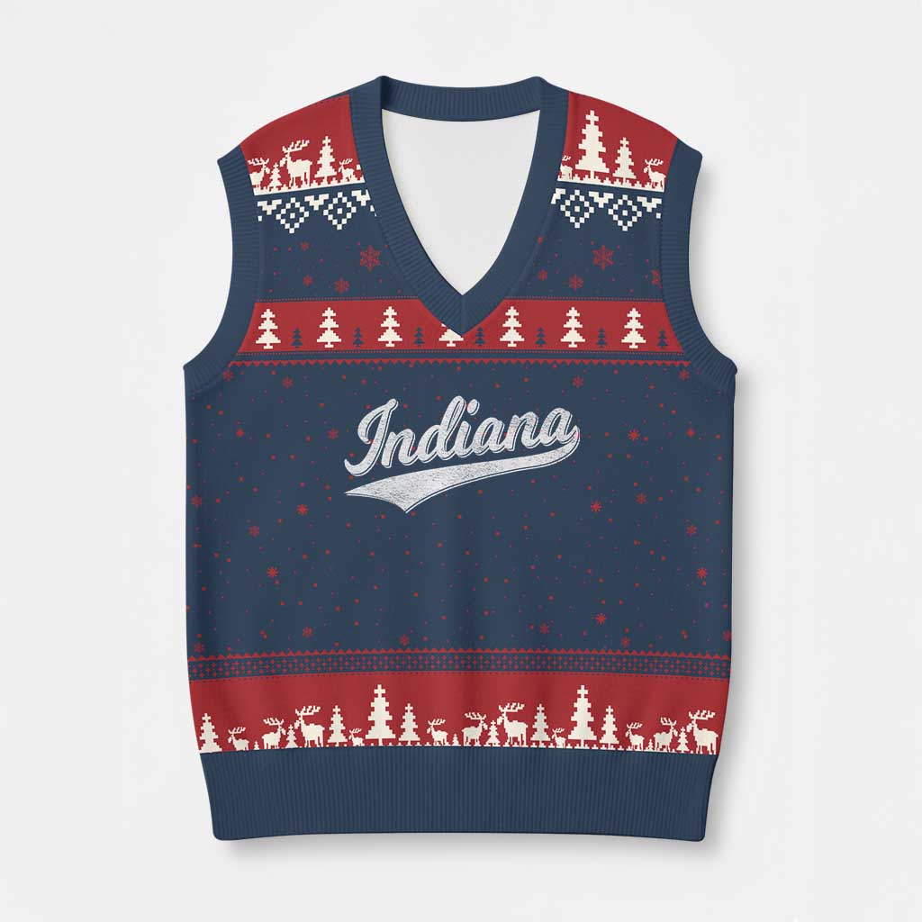 Vintage Indiana Retro Throwback Distressed V-Neck Knit Sweater Vest Retro Classic IN State Pride TS02 Navy Red Print Your Wear