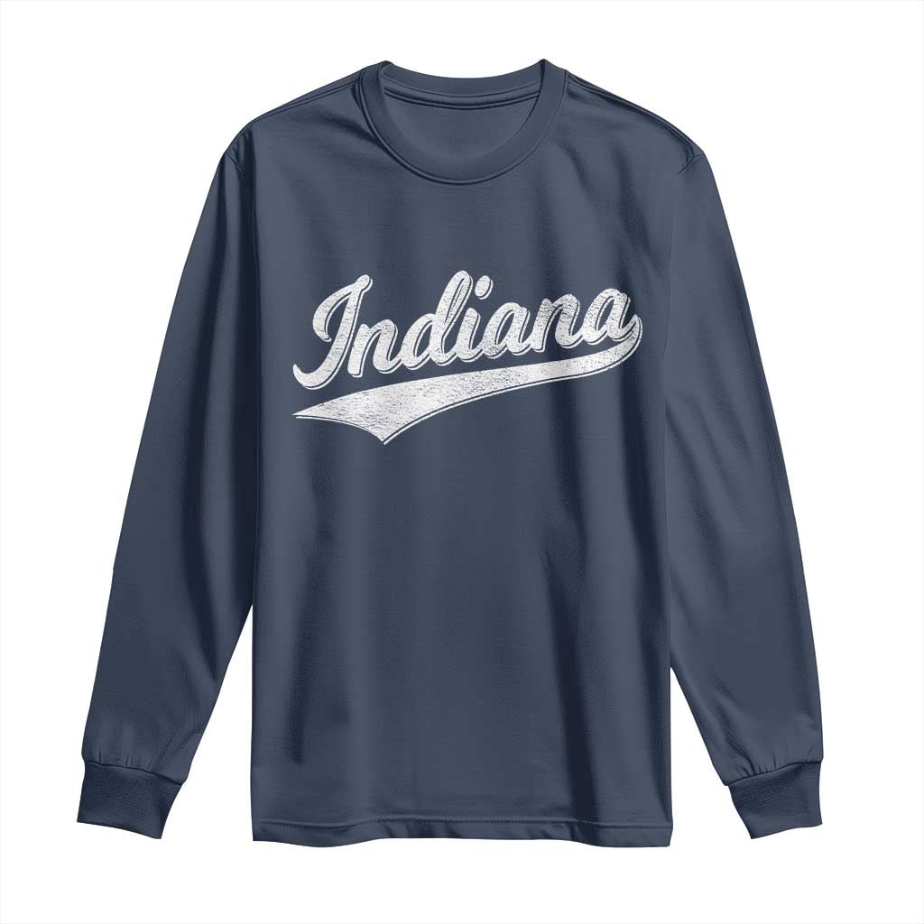 Vintage Indiana Retro Throwback Distressed Long Sleeve Shirt Retro Classic IN State Pride TS02 Navy Print Your Wear