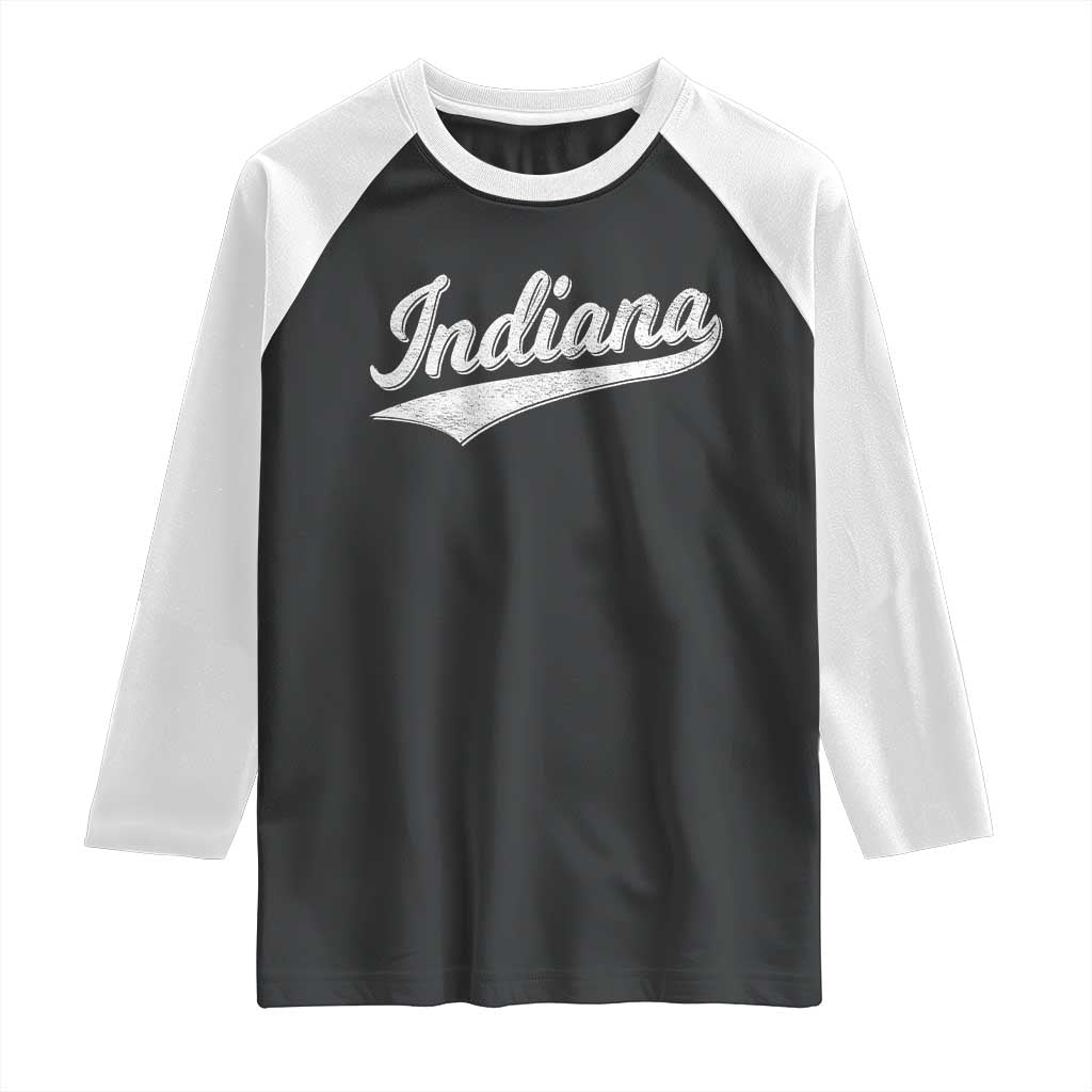 Vintage Indiana Retro Throwback Distressed Raglan Shirt Retro Classic IN State Pride TS02 Black White Print Your Wear