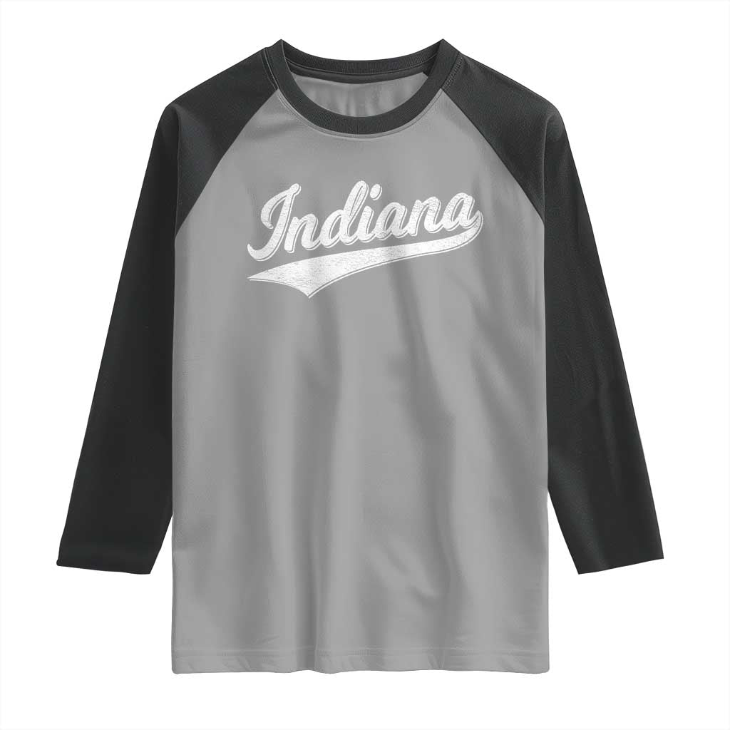 Vintage Indiana Retro Throwback Distressed Raglan Shirt Retro Classic IN State Pride TS02 Sport Gray Black Print Your Wear