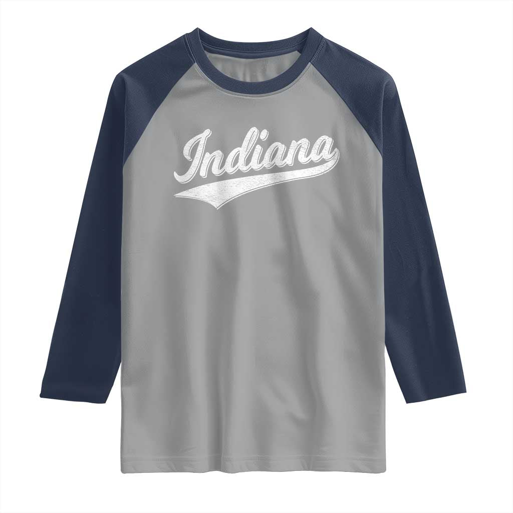 Vintage Indiana Retro Throwback Distressed Raglan Shirt Retro Classic IN State Pride TS02 Sport Gray Navy Print Your Wear