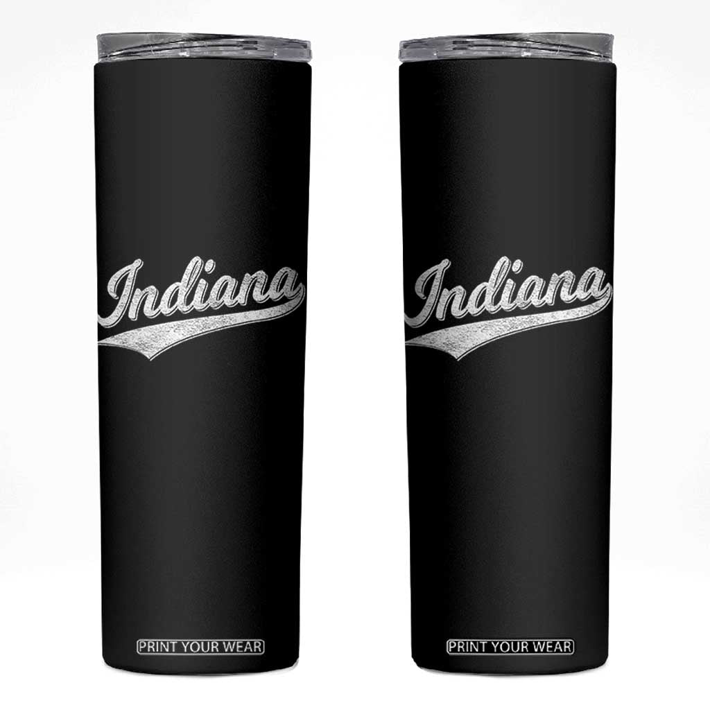 Vintage Indiana Retro Throwback Distressed Skinny Tumbler Retro Classic IN State Pride TS02 Black Print Your Wear