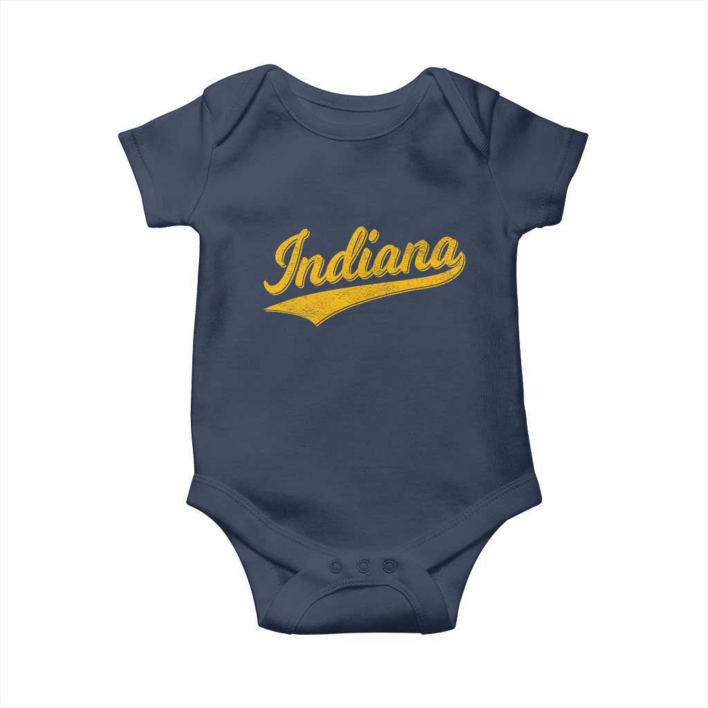 Vintage Indiana Retro Yellow Throwback Distressed Baby Onesie Retro Classic IN State Pride TS02 Navy Print Your Wear