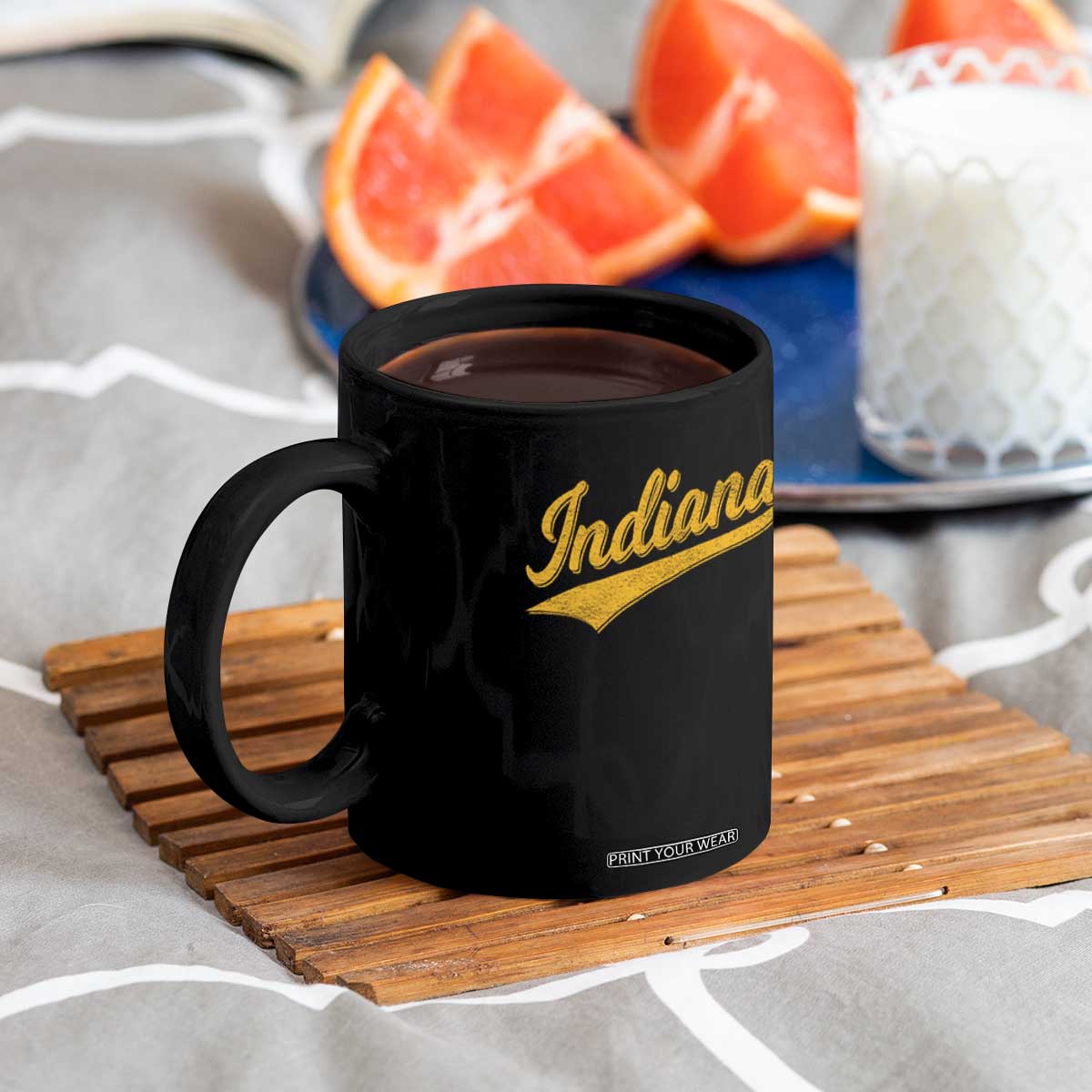Vintage Indiana Retro Yellow Throwback Distressed Coffee Mug Retro Classic IN State Pride TS02 Print Your Wear