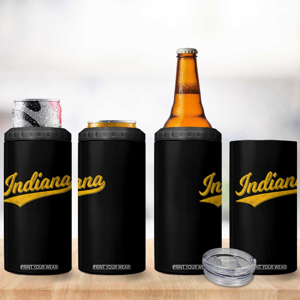 Vintage Indiana Retro Yellow Throwback Distressed 4 in 1 Can Cooler Tumbler Retro Classic IN State Pride TS02 Print Your Wear