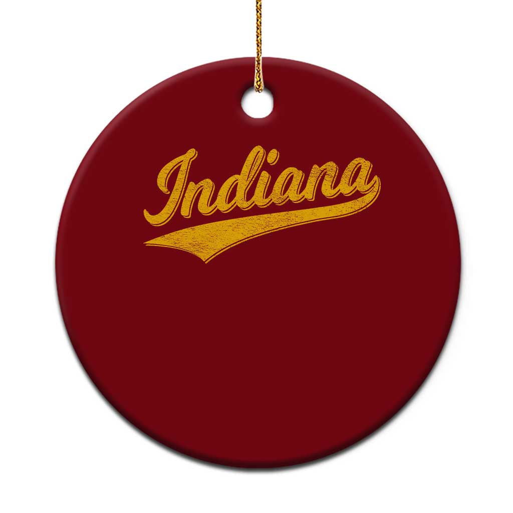 Vintage Indiana Retro Yellow Throwback Distressed Ceramic Ornament Retro Classic IN State Pride - Print Your Wear