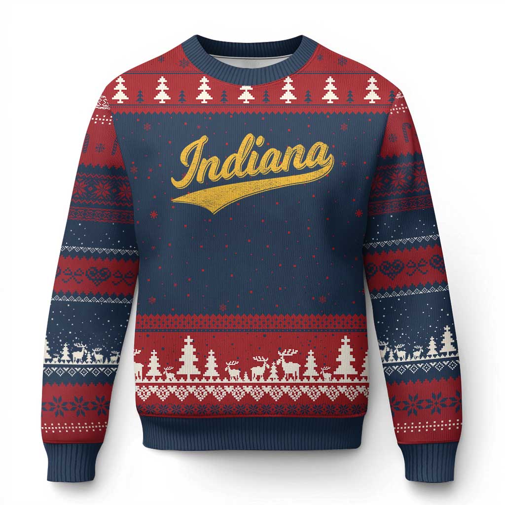 Vintage Indiana Retro Yellow Throwback Distressed Ugly Christmas Sweater Retro Classic IN State Pride - Print Your Wear