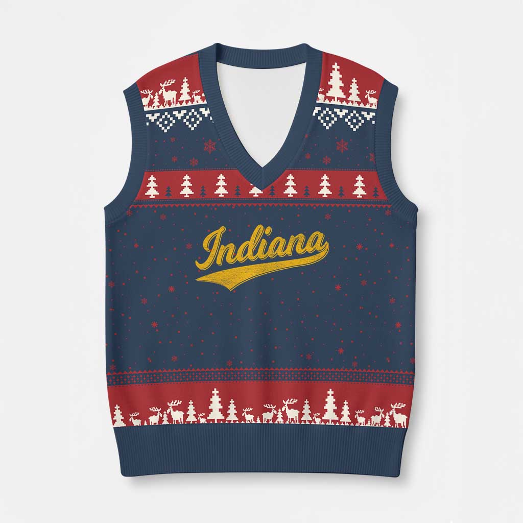Vintage Indiana Retro Yellow Throwback Distressed V-Neck Knit Sweater Vest Retro Classic IN State Pride - Print Your Wear