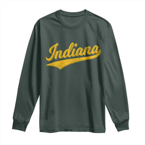 Vintage Indiana Retro Yellow Throwback Distressed Long Sleeve Shirt Retro Classic IN State Pride TS02 Dark Forest Green Print Your Wear