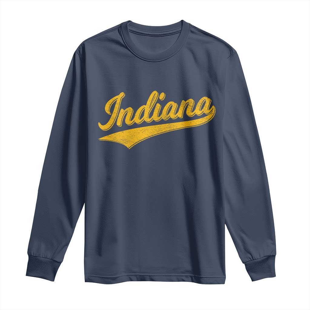 Vintage Indiana Retro Yellow Throwback Distressed Long Sleeve Shirt Retro Classic IN State Pride TS02 Navy Print Your Wear