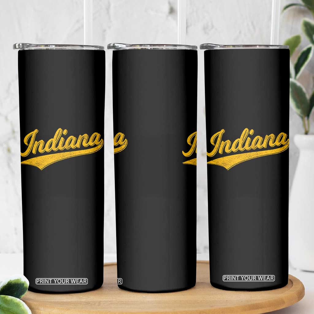 Vintage Indiana Retro Yellow Throwback Distressed Skinny Tumbler Retro Classic IN State Pride TS02 Print Your Wear