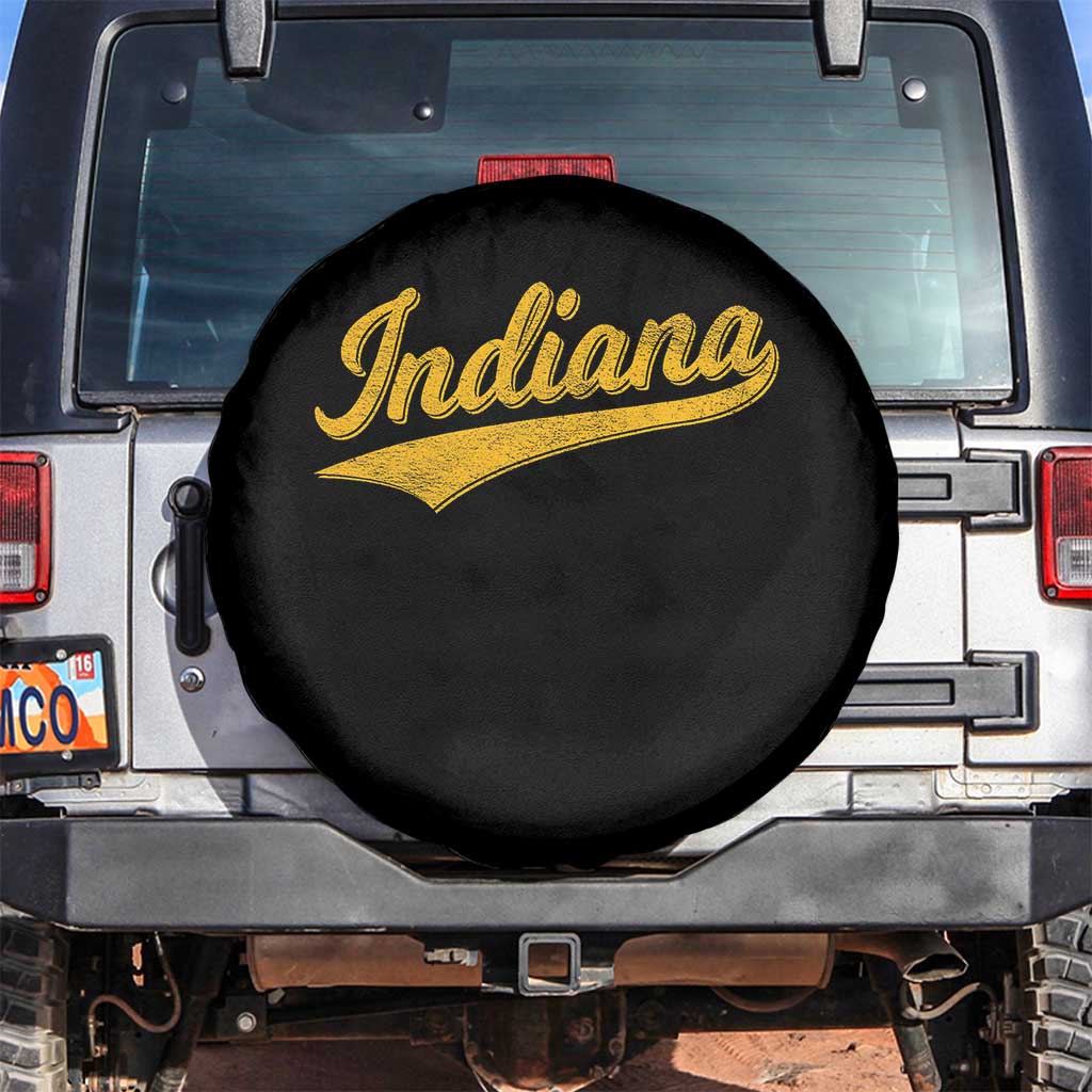 Vintage Indiana Retro Yellow Throwback Distressed Spare Tire Cover Retro Classic IN State Pride TS02 No hole Black Print Your Wear