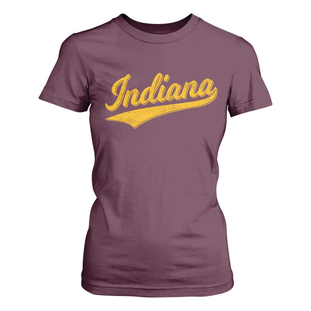 Vintage Indiana Retro Yellow Throwback Distressed T Shirt For Women Retro Classic IN State Pride TS02 Maroon Print Your Wear