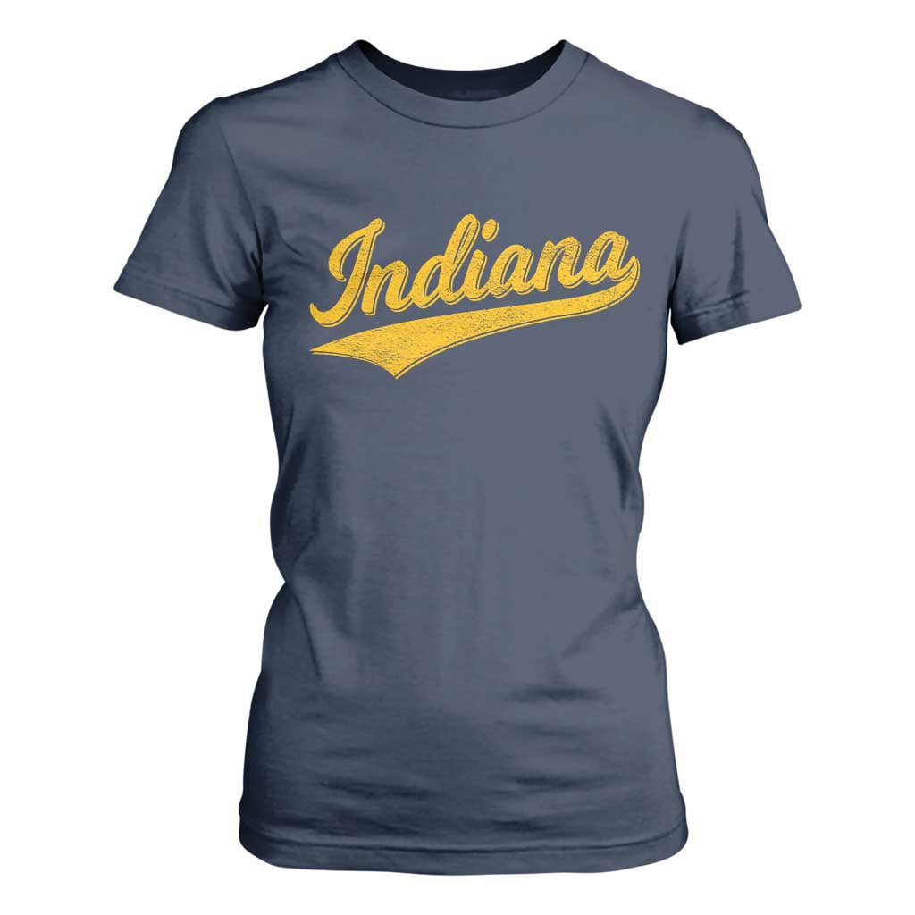 Vintage Indiana Retro Yellow Throwback Distressed T Shirt For Women Retro Classic IN State Pride TS02 Navy Print Your Wear