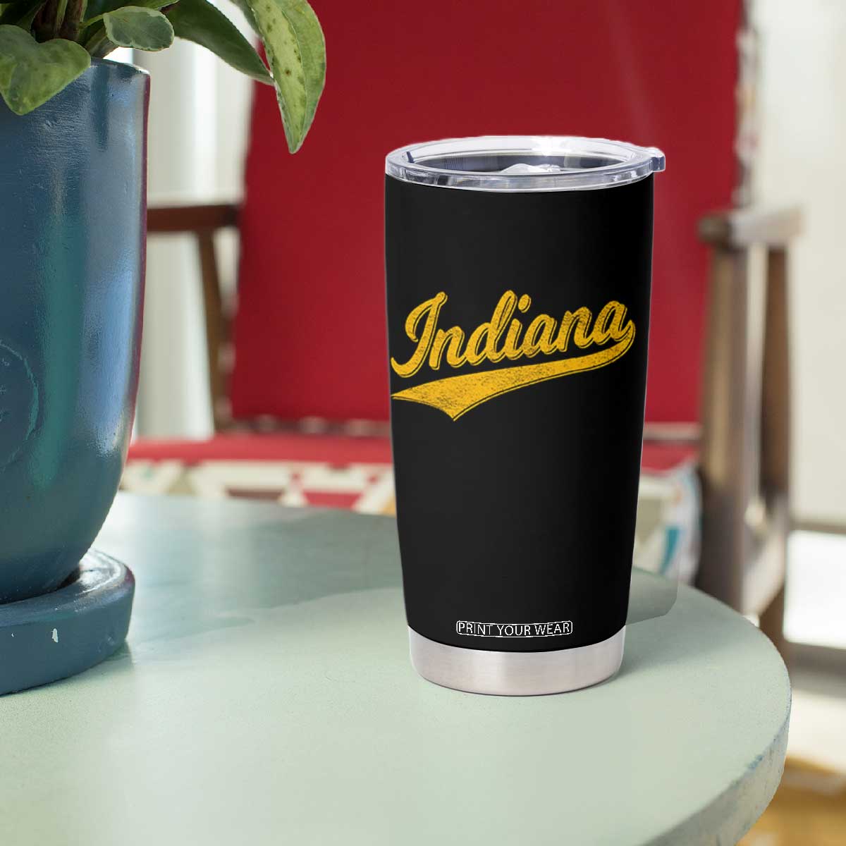 Vintage Indiana Retro Yellow Throwback Distressed Tumbler Cup Retro Classic IN State Pride TS02 Print Your Wear