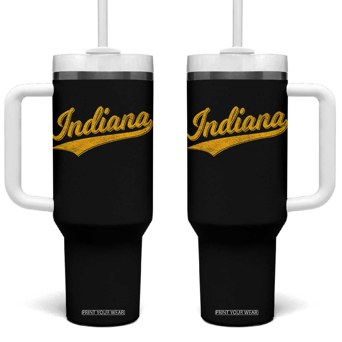 Vintage Indiana Retro Yellow Throwback Distressed Tumbler With Handle Retro Classic IN State Pride TS02 One Size: 40 oz Black Print Your Wear