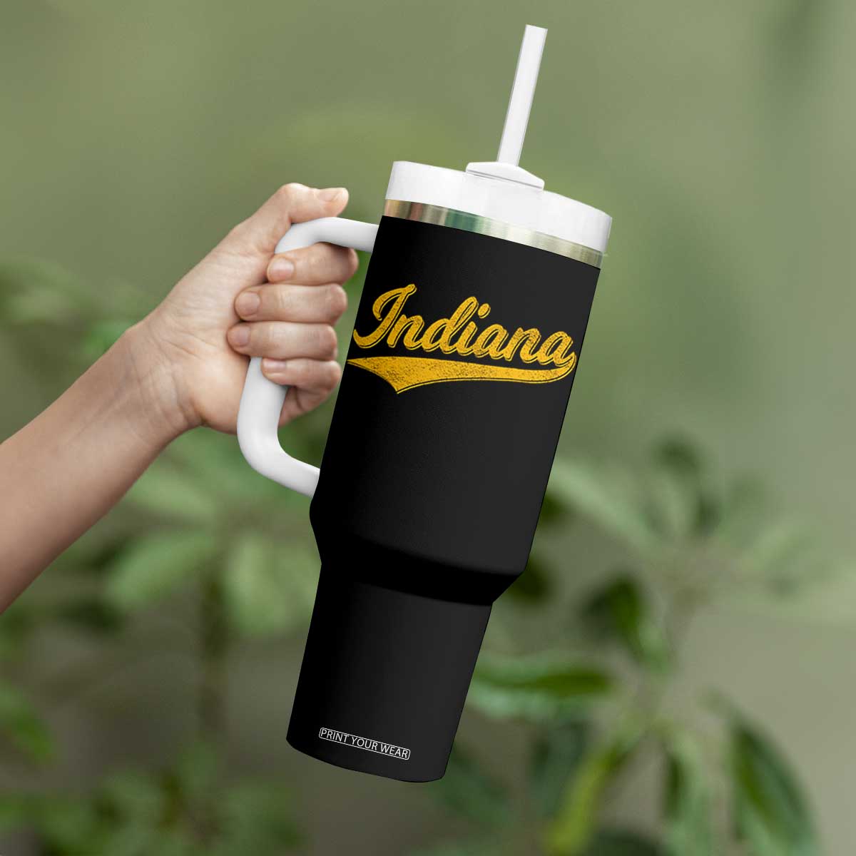 Vintage Indiana Retro Yellow Throwback Distressed Tumbler With Handle Retro Classic IN State Pride TS02 Print Your Wear