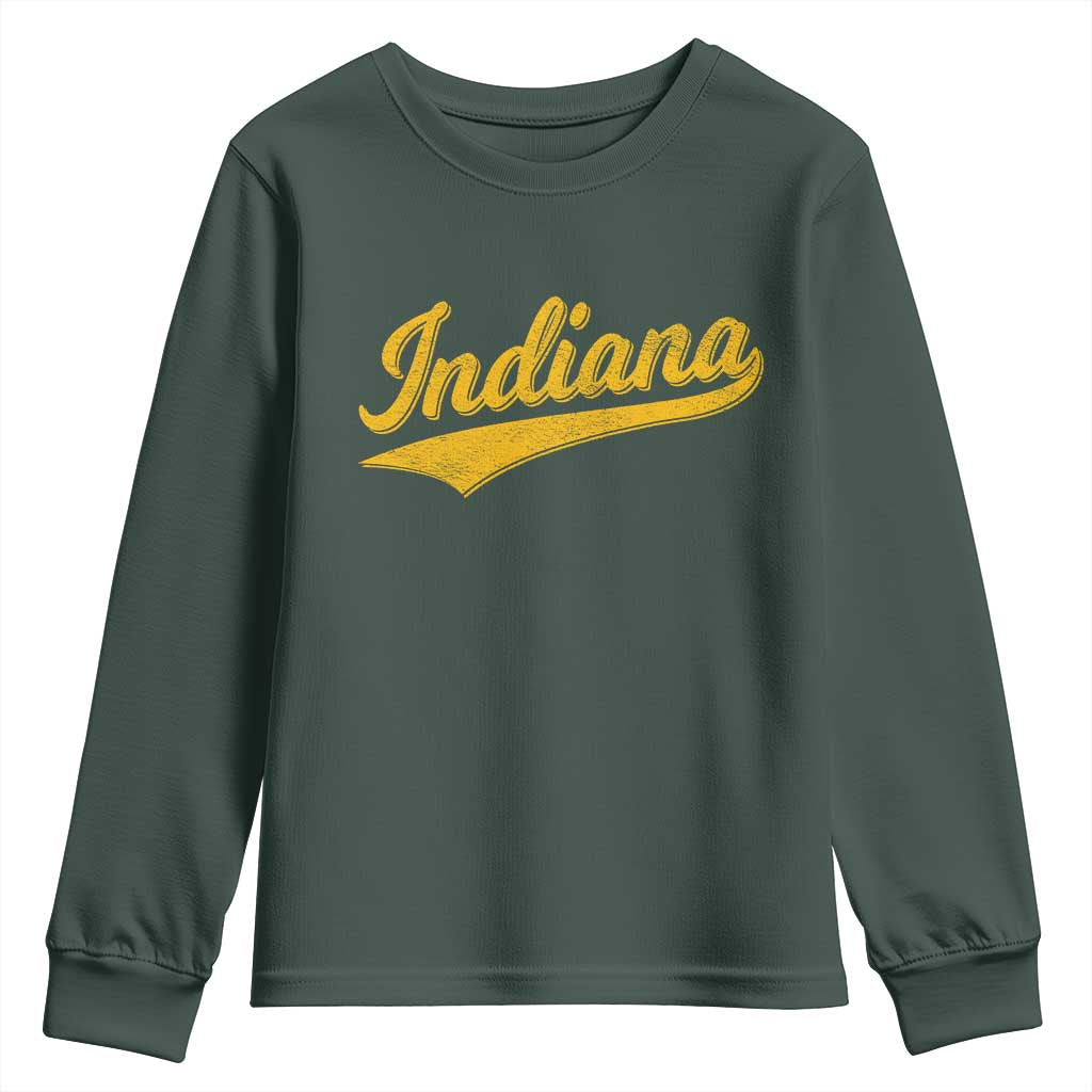 Vintage Indiana Retro Yellow Throwback Distressed Youth Sweatshirt Retro Classic IN State Pride TS02 Dark Forest Green Print Your Wear