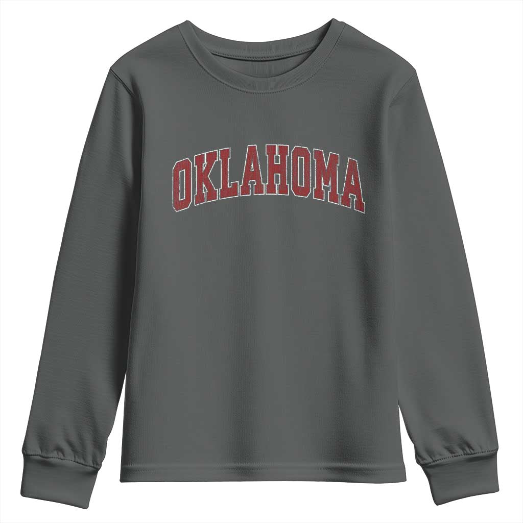 Vintage OKLAHOMA OK Youth Sweatshirt Retro Throwback Design Classic Athletic Sports TS02 Dark Heather Print Your Wear