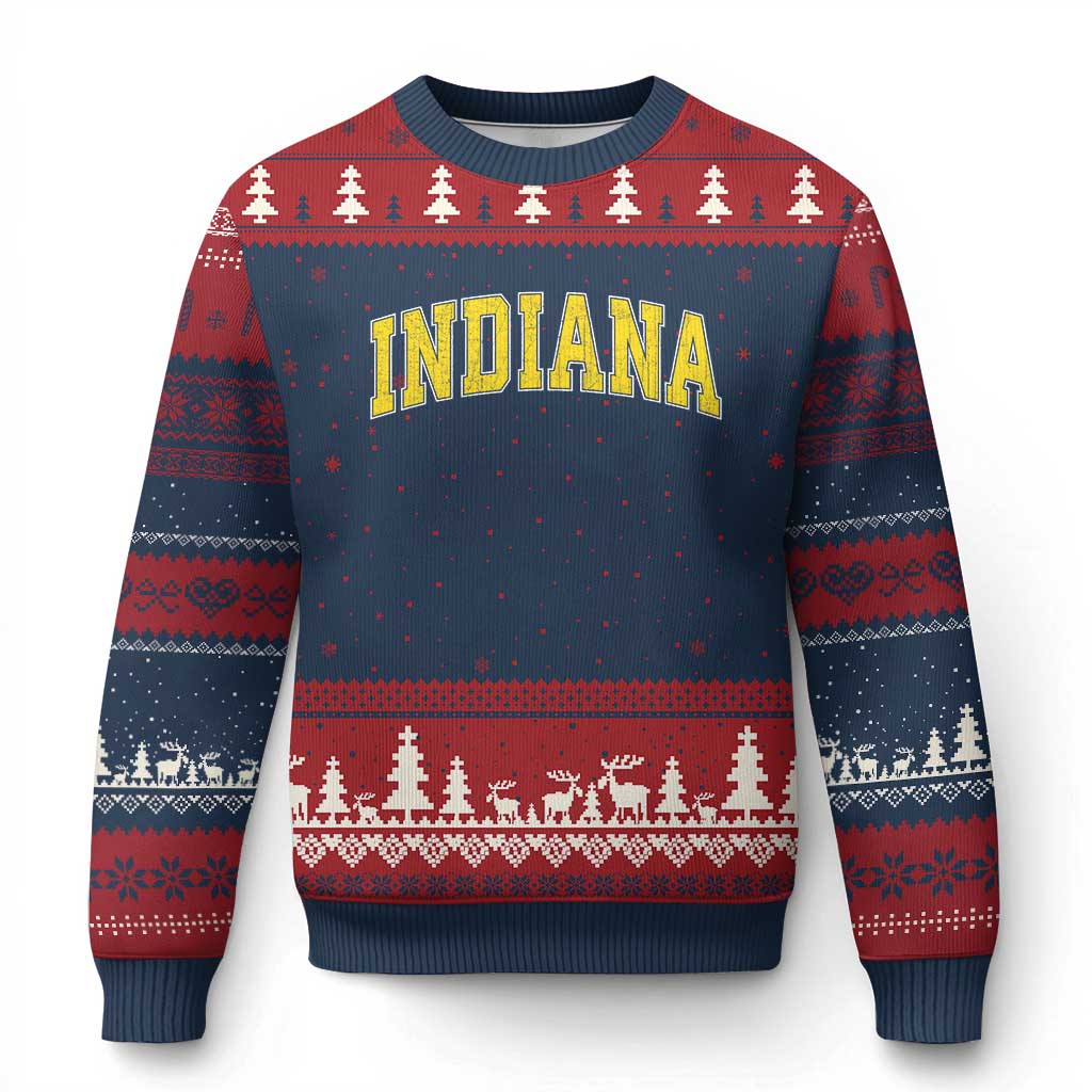 Vintage Indiana IN Ugly Christmas Sweater Retro Throwback Design Classic Yellow Athletic Sports TS02 Navy Red Print Your Wear