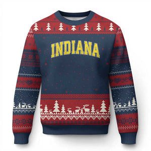 Vintage Indiana IN Ugly Christmas Sweater Retro Throwback Design Classic Yellow Athletic Sports TS02 Navy Red Print Your Wear