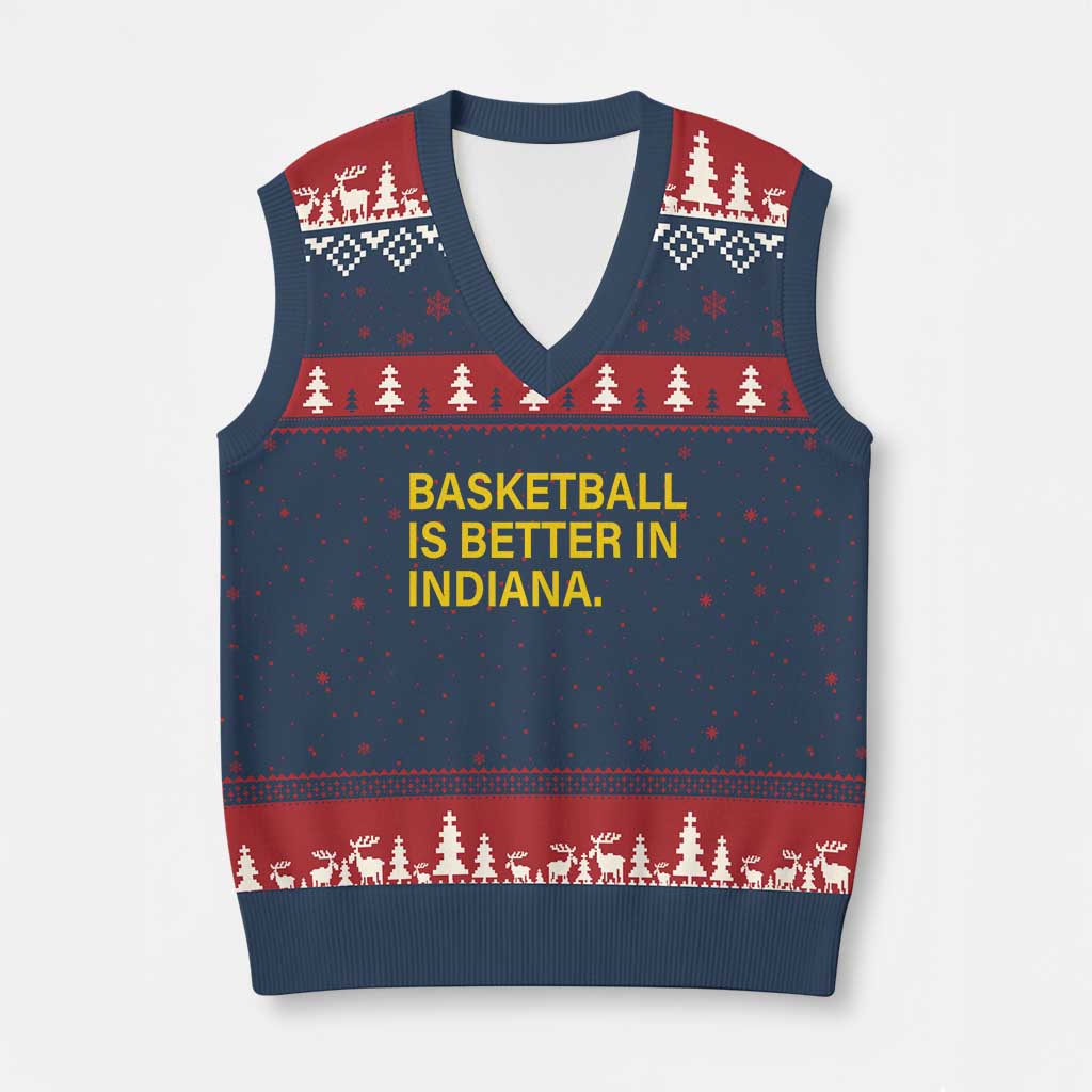 Basketball Is Better in Indiana V-Neck Knit Sweater Vest Bold Yellow Statement Hoosier Hoops Fans TS02 Navy Red Print Your Wear