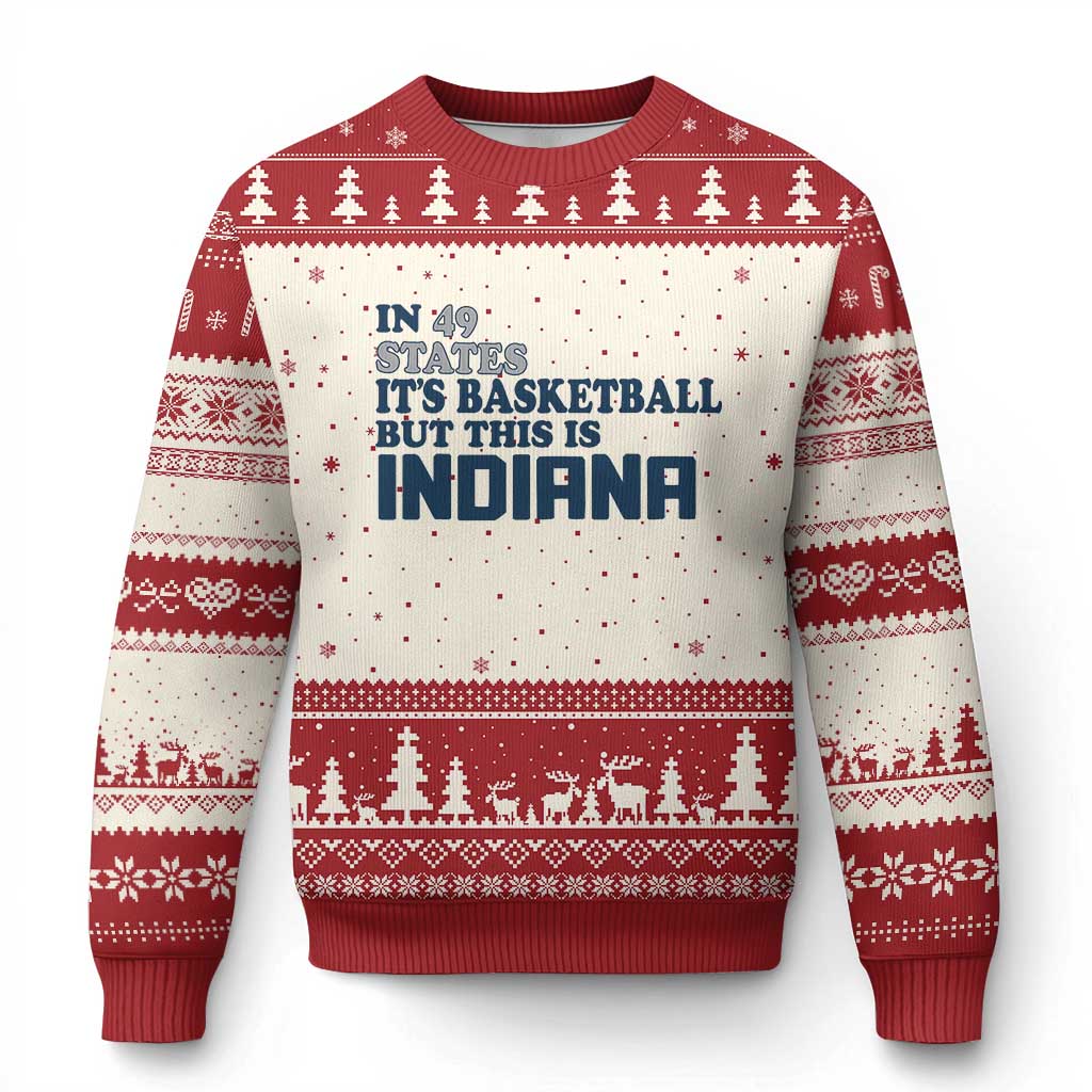 But This Is Indiana Ugly Christmas Sweater In 49 States Its Basketball Hoosier Pride TS02 Beige Red Print Your Wear