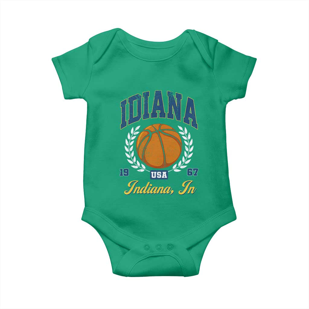Vintage Indiana Basketball Graphic Baby Onesie Retro 1967 Sports Indianapolis IN Fan TS02 Irish Green Print Your Wear