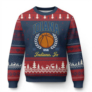 Vintage Indiana Basketball Graphic Ugly Christmas Sweater Retro 1967 Sports Indianapolis IN Fan TS02 Navy Red Print Your Wear