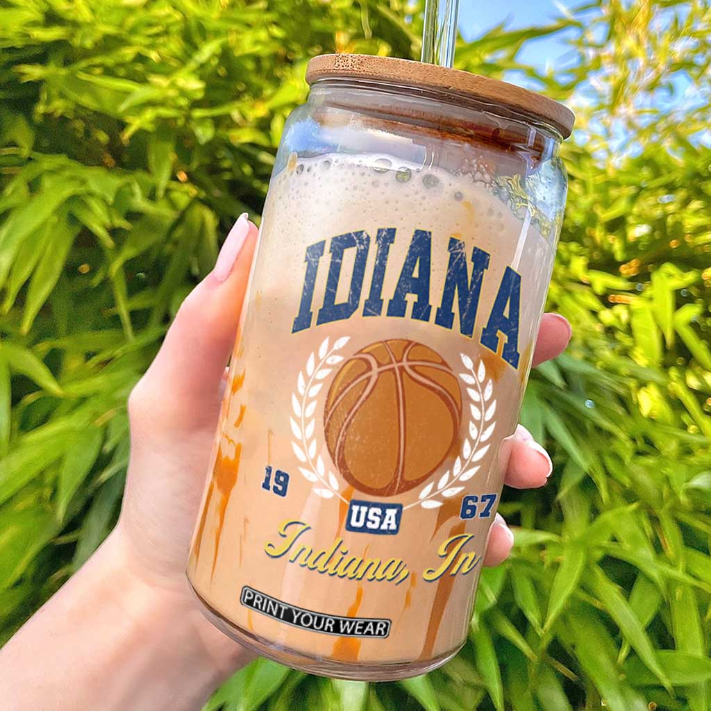 Vintage Indiana Basketball Graphic Glass Can Retro 1967 Sports Indianapolis IN Fan TS02 Navy Print Your Wear